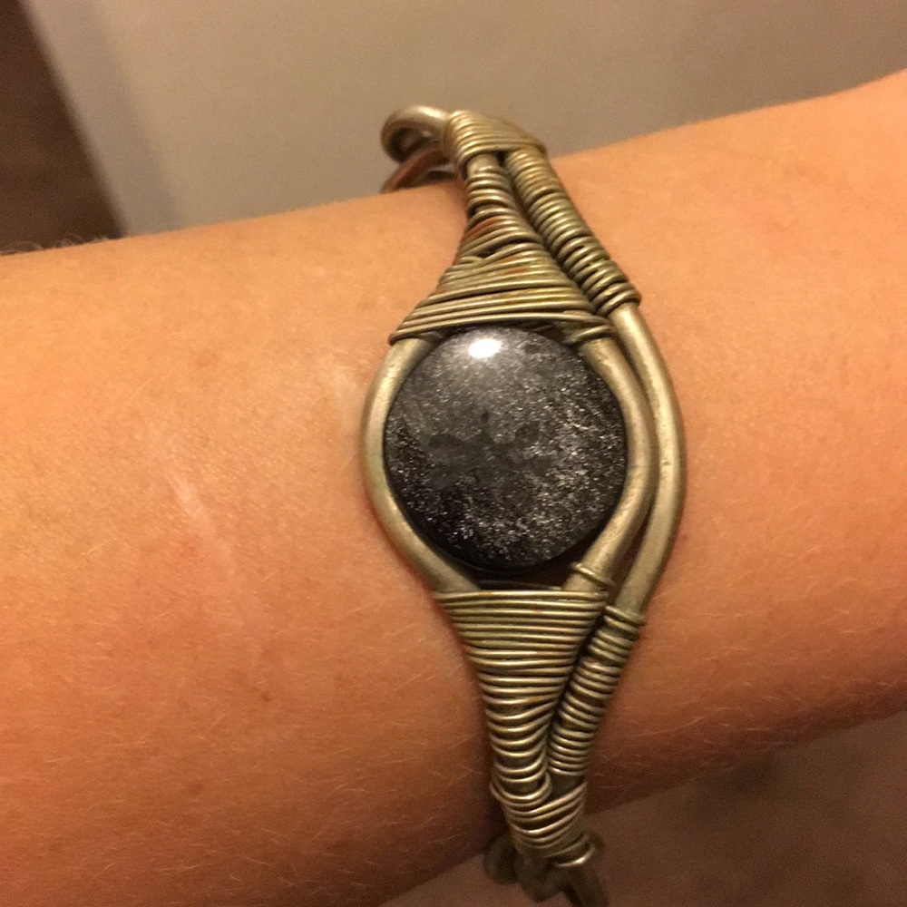 Dragonfly obsidian cuff bracelet